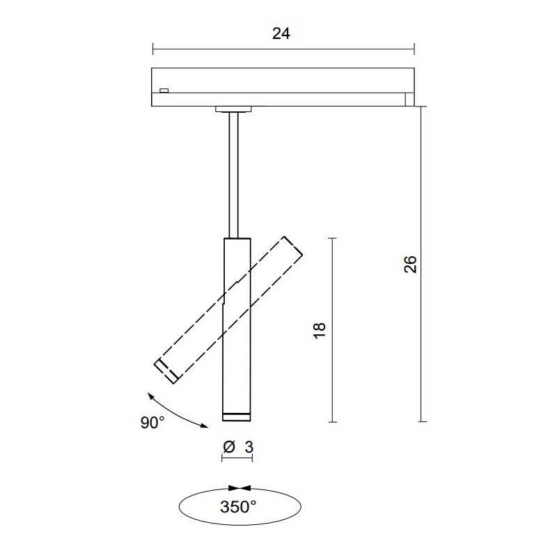 Dimensioni Proiettore orientabile a led per binario a 230V Nero Egoluce 6464.02/WW/63