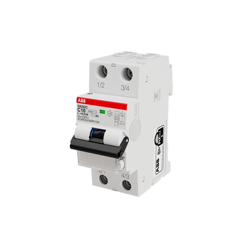 Magnetotermico differenziale 6kA 2 Poli C10 30mA ABB DS202CRC10AC30