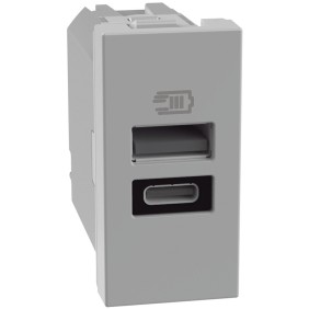 Caricatore USB con porte tipo A e C Grigio Bticino MatixGo JG4191AC
