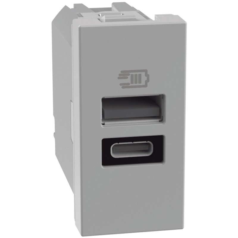 Caricatore USB con porte tipo A e C Grigio Bticino MatixGo JG4191AC