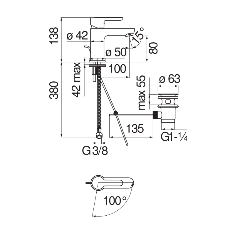 Miscelatore per lavabo cromato monocomando serie AB NOBILI CARLO ABH87118/1CR Dimensioni