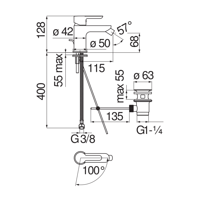 Miscelatore per bidet cromato monocomando a getto orientabile serie ABC NOBILI CARLO ABH87119/1CR Dimensioni