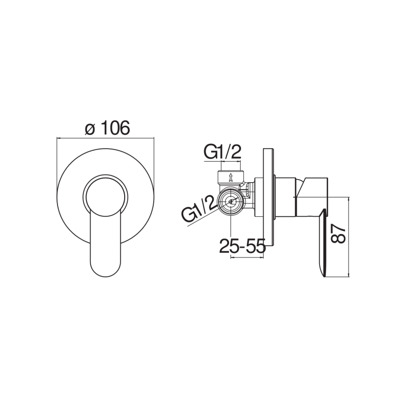 Miscelatore ad incasso per doccia cromato monocomando 1 via NOBILI CARLO SA99108CR Dimensioni