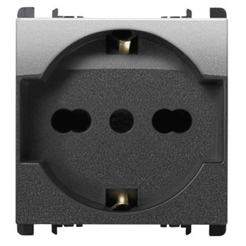 Presa Schuko P40 Acciaio scuro 2P+T 16A 250V Nea Simon URMET 10310N/2AC