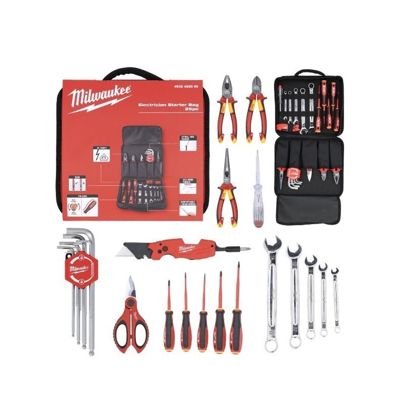 Set 25 utensili da elettricista completi di borsa Milwaukee Borsa 25 utensili da elettricista Milwaukee 4932492660