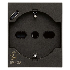 Presa Schuko 16A con USB tipo C 3A 2P+T Vimar Linea Nera 30210.USBG