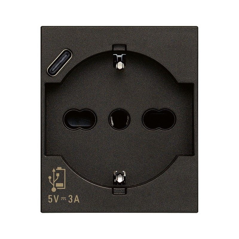 Presa Schuko 16A con USB tipo C 3A 2P+T Vimar Linea Nera 30210.USBG