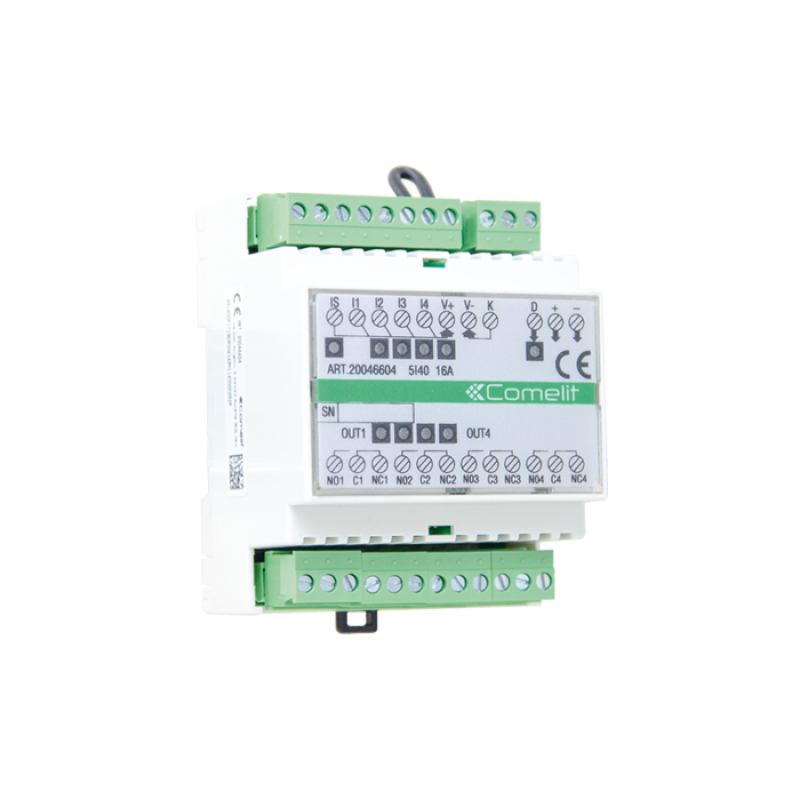 Modulo SimpleHome con 5 ingressi e 4 uscite 16A su guida DIN Comelit 20046604