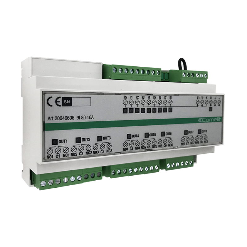 Modulo SimpleHome con 9 ingressi e 8 uscite 16A su guida DIN Comelit 20046606