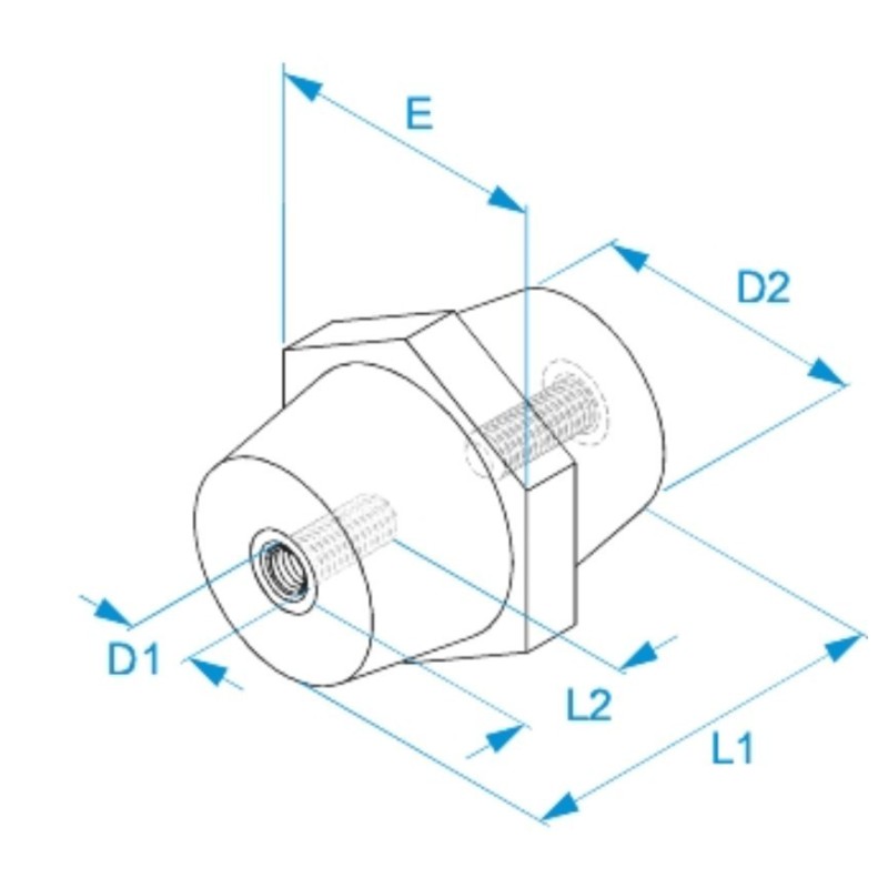 Riferimento dimensioni Isolatore e distanziale M10 in poliestere rosso BM Group QHEP03510