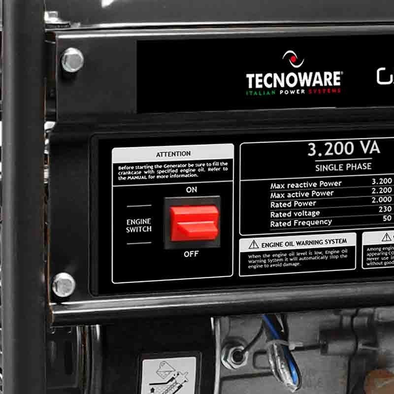 Generatore elettrico a benzina ad avvio manuale 3200VA-2000W 6.5HP monofase TECNOWARE FGE3200M dettagli