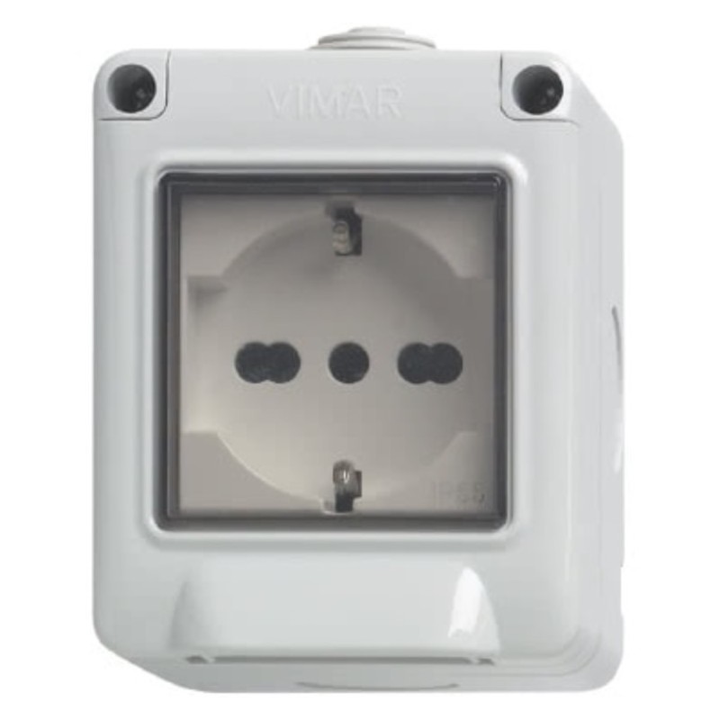 Contenitore da parete idrobox 2 moduli IP55 con presa Vimar 14902.U