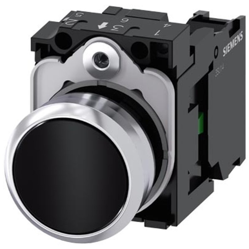 Pulsante piatto con supporto 1NO 22mm Nero Siemens 3SU11500AB101BA0