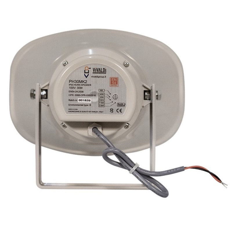 Diffusore stagno a tromba Grigio 30W IP65 100V EN54-24 120dB VIVALDI PH30MK2 Retro