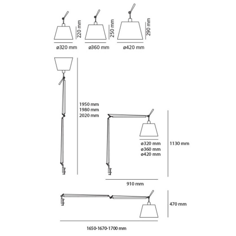 Corpo lampada LED in alluminio lucido 21W E27 Tolomeo Mega ARTEMIDE 0778010A Dimensioni