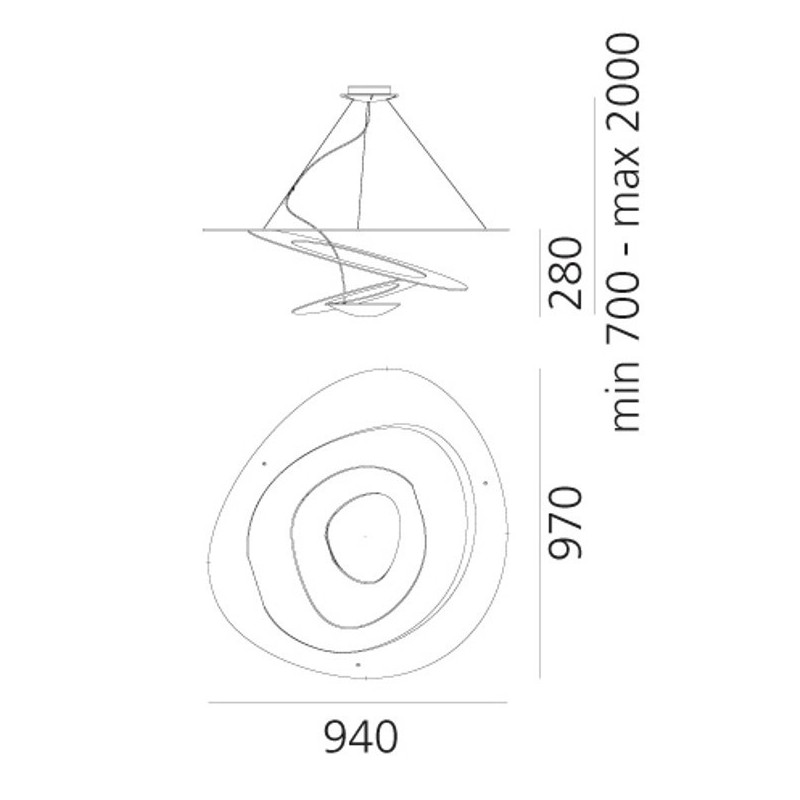Lampada LED Bianca a sospensione in alluminio 11W R7s Pirce ARTEMIDE 1239010A Dimensioni