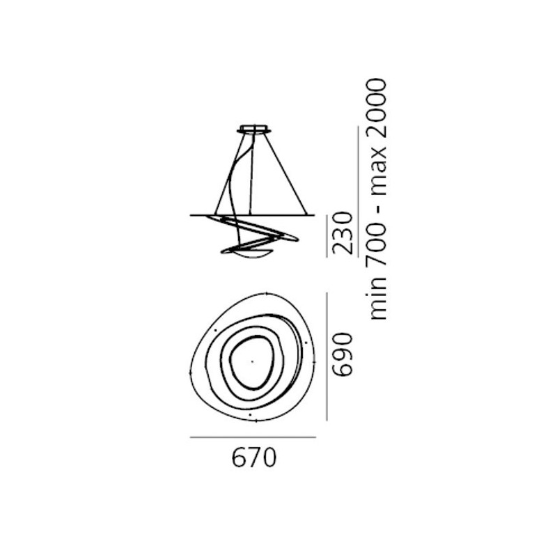 Lampada LED a sospensione in alluminio Bianca 44W 3000K Pirce Mini ARTEMIDE 1256110A Dimensioni