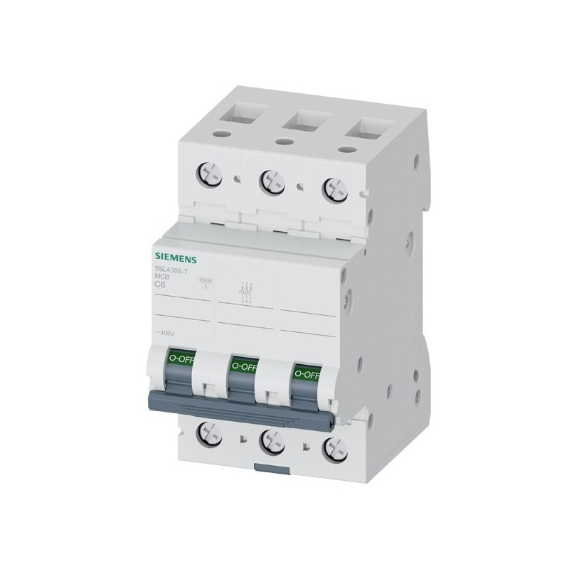 Interruttore magnetotermico a 3 poli 400V 6A curva C Siemens 5SL43067
