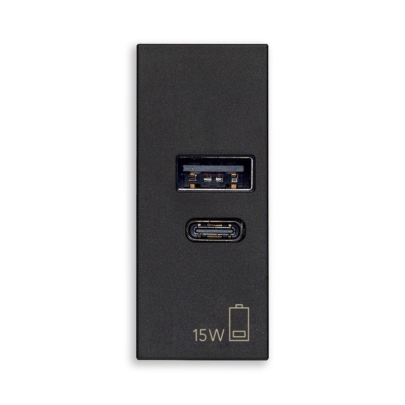 Caricatore USB 2.4A con porte tipo A e C VIMAR Linea Nera 30292.AC15G
