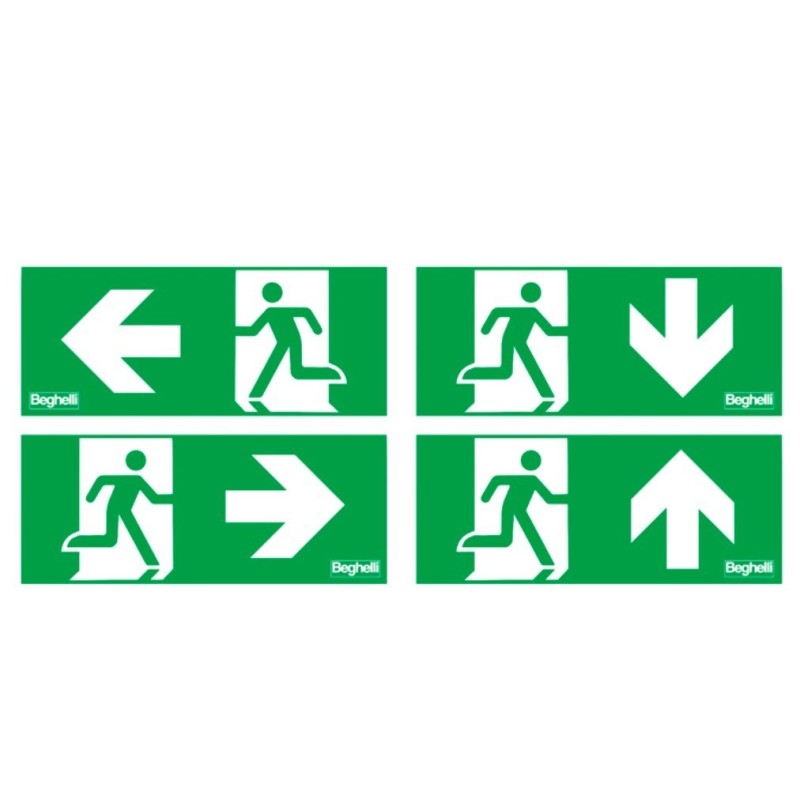 Kit di adesivi per segnaletica SX/DX/BASSO/UP 265x105mm Beghelli 3893
