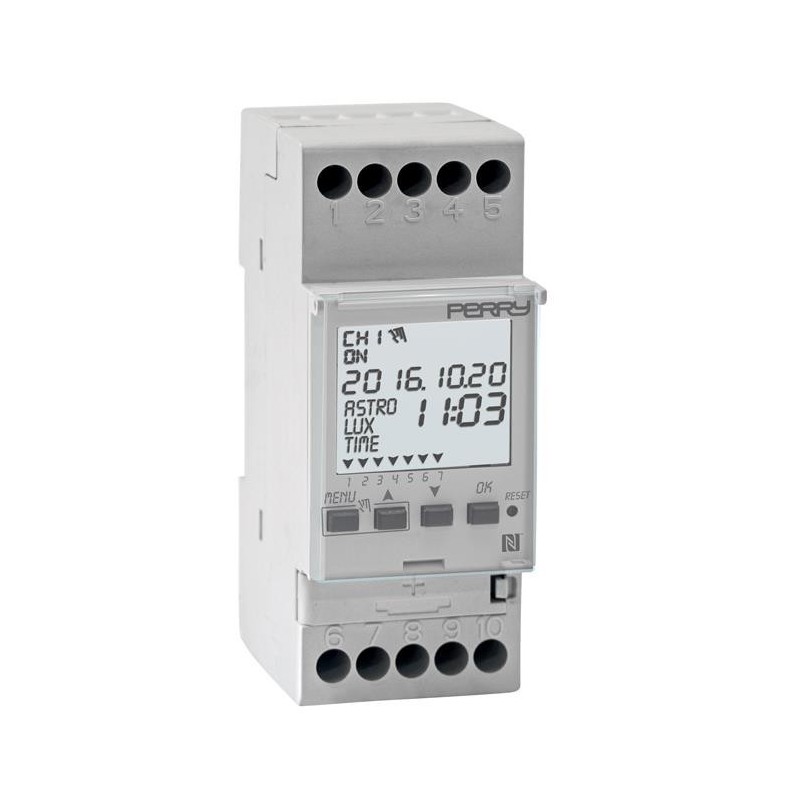 Interruttore astronomico NFC ad 1 canale 2DIN 230Vac Perry 1IO4091NFC