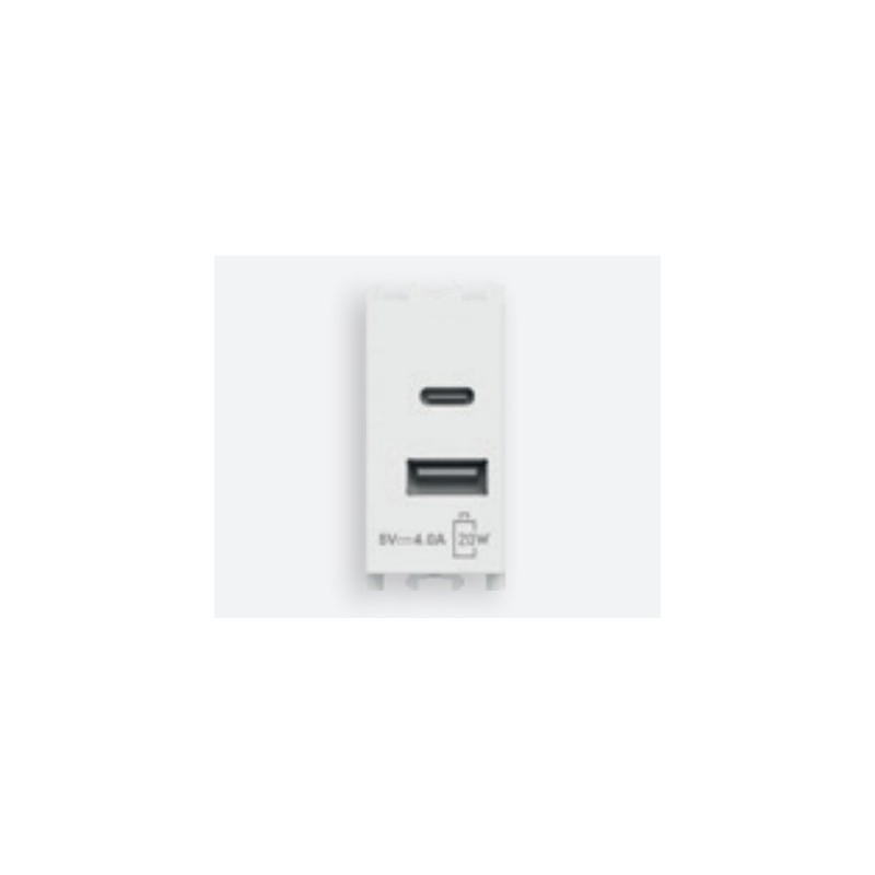 Alimentatore USB Tipo C e Tipo A da 20W 4A Bianco Urmet Lybra 27332.B